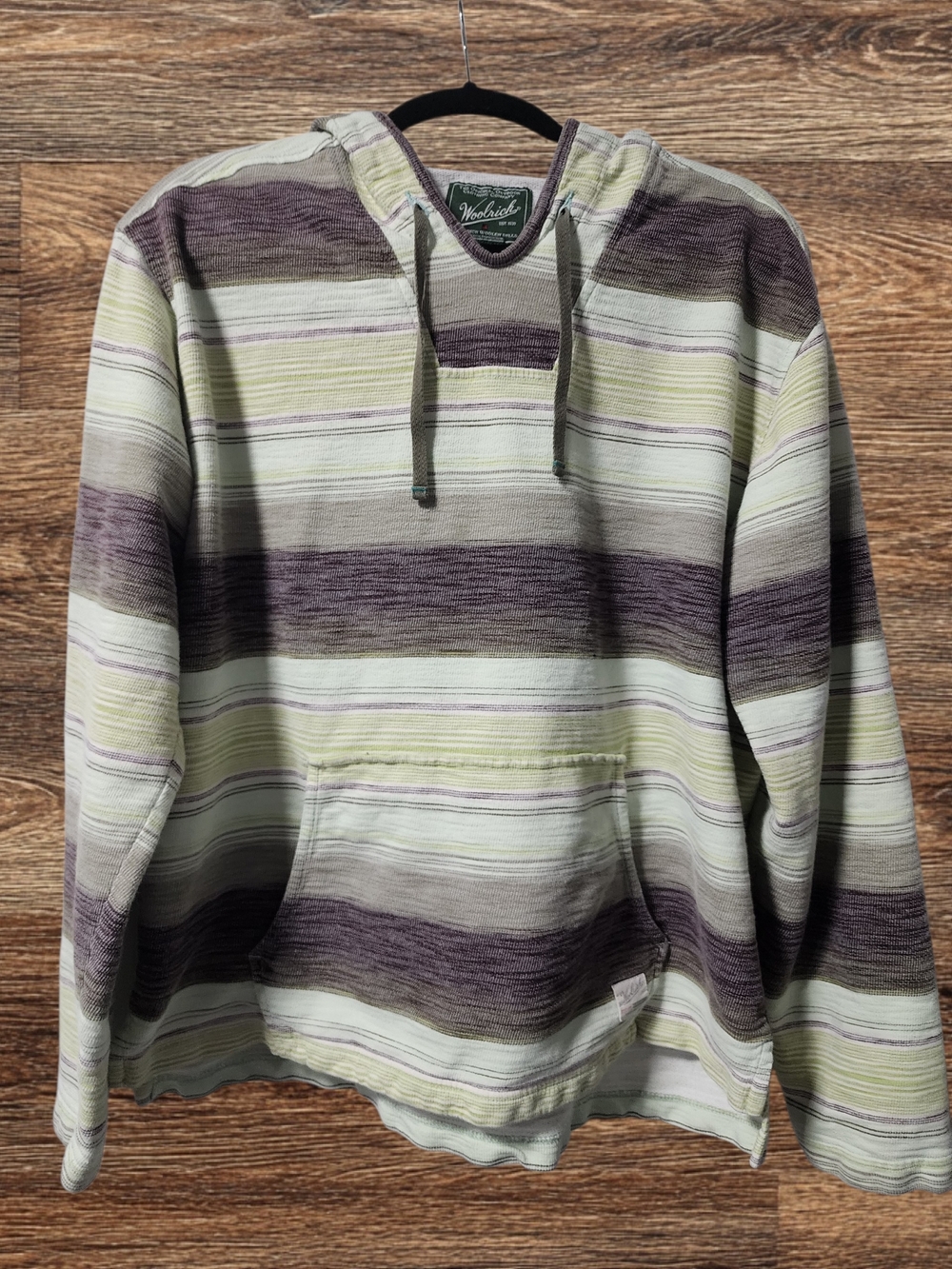 ​Woolrich Mens L Striped French Terry Baja Hoodie Pullover Modern Fit Earth Tone